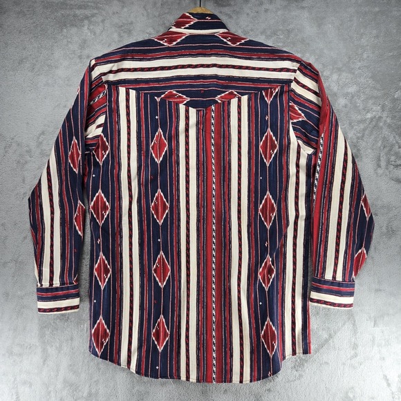 Vintage Roper Men XL Western Shirt Striped Aztec Design Southwest USA Made RODEO - Picture 2 of 7